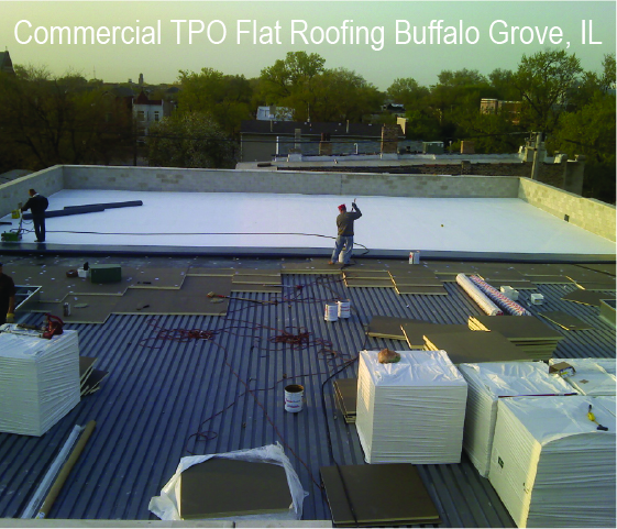 Commercial Flat Roof TPO In Progress in Buffalo Grove IL 60089