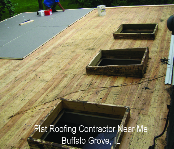Flat Roof in progress for home in Buffalo Grove IL